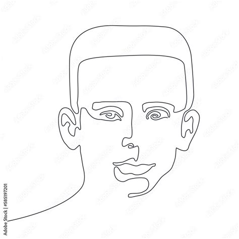Face man line art minimalist logo. Line sketch of man face. Abstract portrait of young man ...