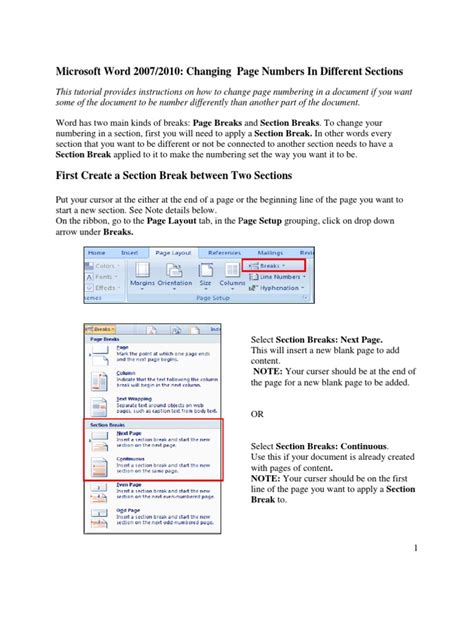 Microsoft Word 2007/2010: Changing Page Numbers in Different Sections | PDF