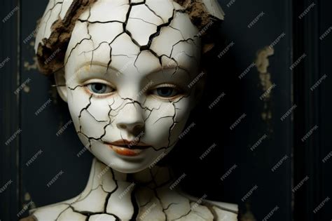 Premium Photo | Cracked porcelain doll with a sinister smile