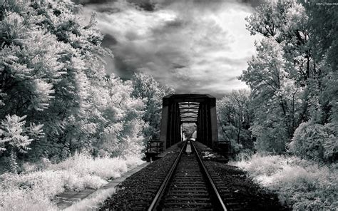 Download HDR Cloud Sky Forest Landscape Bridge Railroad Monochrome ...