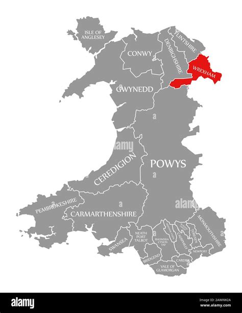 Wrexham red highlighted in map of Wales Stock Photo - Alamy