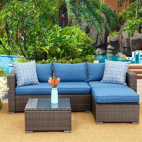 Superjoe 5 Piece Outdoor Patio PE Rattan Sofa with Ottoman Sectional ...