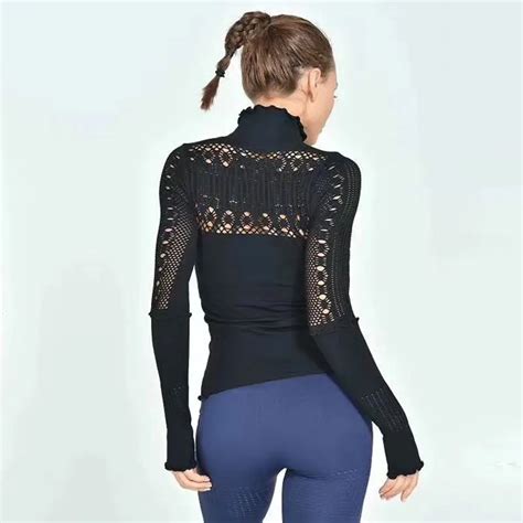 Top Sports Mesh Gym Seamless Long Sleeve Sport Top Fitness Shirt ...