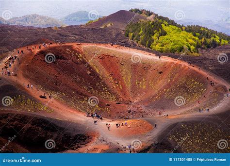 Etna National Park Panoramic View of Volcanic Landscape with Crater, Catania, Sicily Stock Image ...