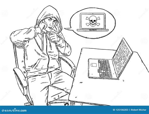 Sketch Style Illustration of Hacker Talking on Mobile Phone and Pointing at Viewer Stock Vector ...