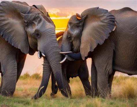 Ai Art Generator: Two elephants hugging each other under a sunset