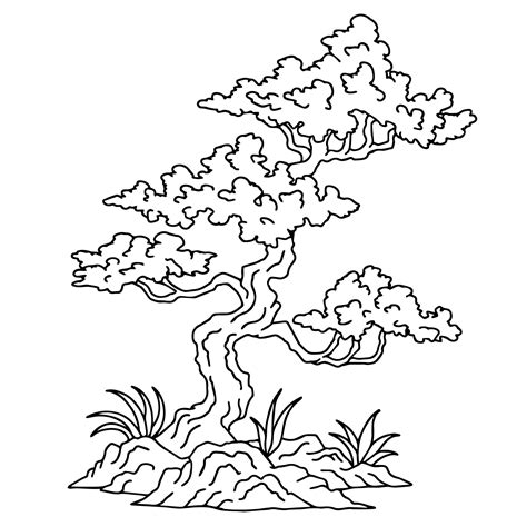 Print design illustration asian bonsai tree outline 14636771 Vector Art at Vecteezy