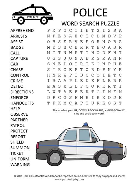 Police Word Search Puzzle - Puzzles to Play