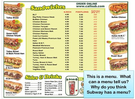 Subway Printable Menu Pdf 2023