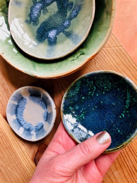 Mise en place ceramic bowls set of four green blue cream | Etsy