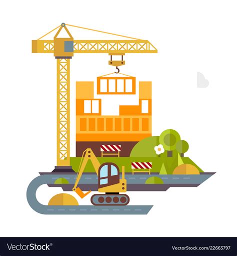 Construction site building flat Royalty Free Vector Image