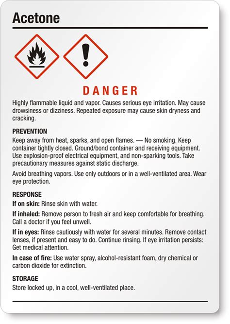 Acetone Danger Medium GHS Chemical Label, SKU: GHS-001-B