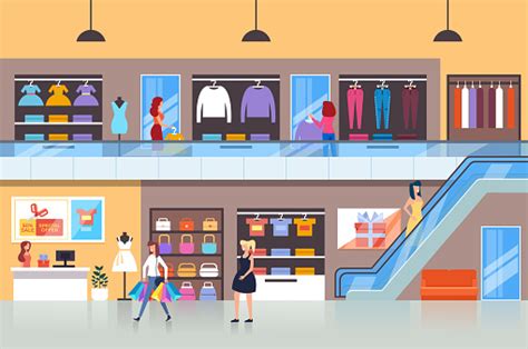 People Characters Consumers Making Purchases In Shopping Mall Vector Flat Cartoon Graphic Design ...