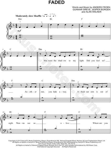 Alan Walker Faded Sheet Music (Easy Piano) In F Major Download Print ...