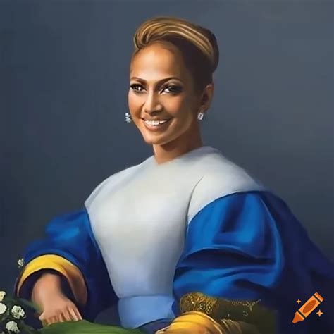 Painting of jennifer lopez in a flower garden