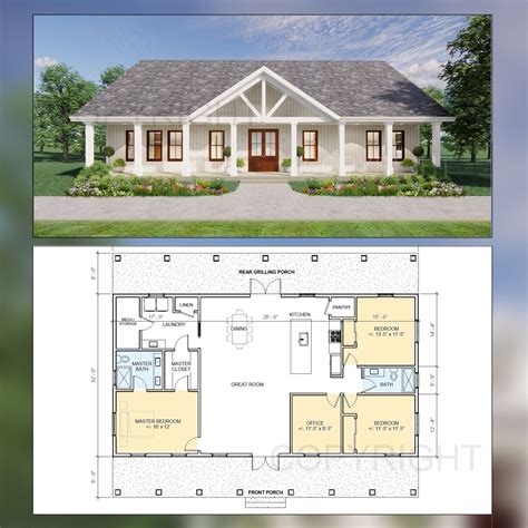 Lakeview House Plans Open Plan Design Modern Farmhouse 3 Bed/2 Bath ...