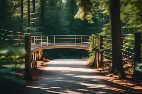 Premium AI Image | A bridge in the forest with trees and a bridge in ...