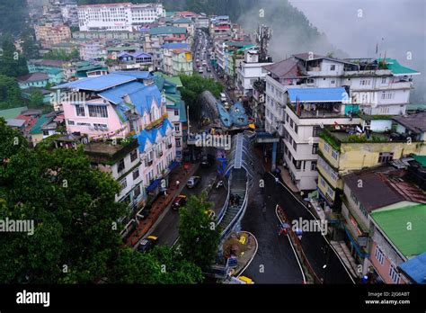 Gangtok, Sikkim - June 16 2022, Tourists enjoy a ropeway cable car ride over Gangtok city ...