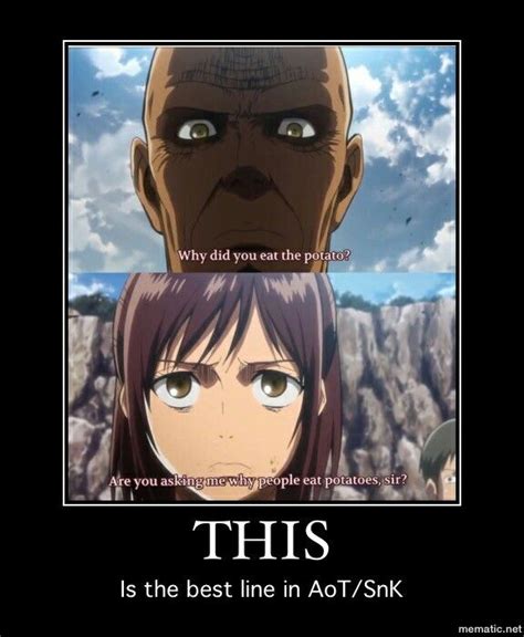 two anime characters with the caption that says, this is the best line in aot / sdk