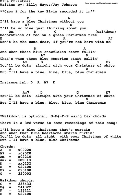 Blue Christmas, by Elvis Presley - lyrics and chords