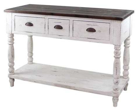 French Farmhouse White Stained Wooden Console Table With Black Top Surface, Captivating Whit ...