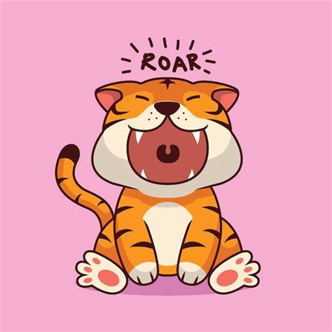 Premium Vector | Cute tiger roar cartoon illustration