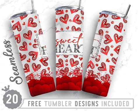 20oz Skinny Tumbler Design Sublimation Template Valentine's Day, Heart ...