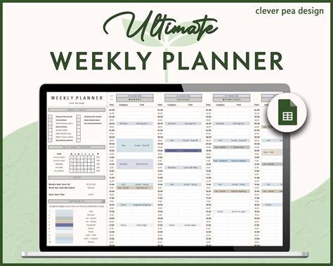 Weekly Planner Google Sheets Template Digital Planner Daily Task Schedule to Do List Google ...