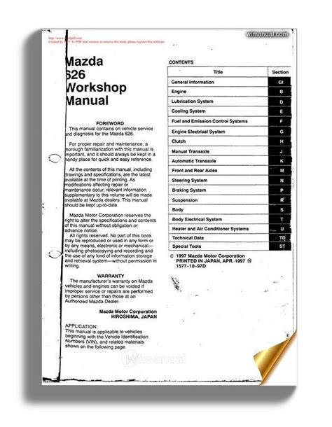 Mazda 626 Workshop Manual In English