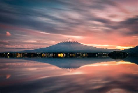 Premium Photo | Landscape image of mt. fuji over lake kawaguchiko at sunset in fujikawaguchiko ...