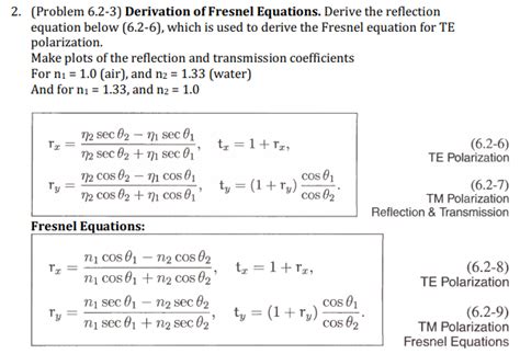 Solved 2. (Problem 6.2-3) Derivation of Fresnel Equations. | Chegg.com