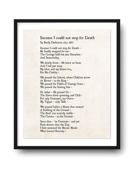 Emily Dickinson Because I Could Not Stop for Death Poem, Quote Print ...