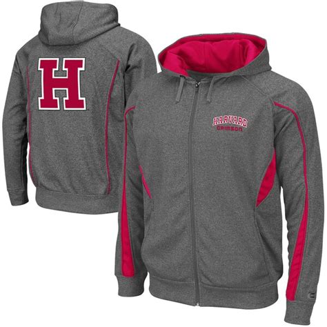 Harvard Crimson Renegade Full Zip Hoodie Sweatshirt - Charcoal ...