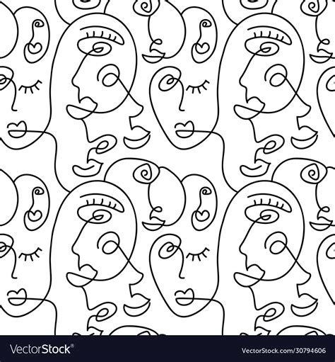 One line drawing abstract face seamless pattern Vector Image