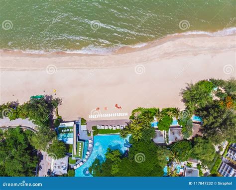 Aerial View of Swimming Pool with Sea and Beach Stock Photo - Image of ...