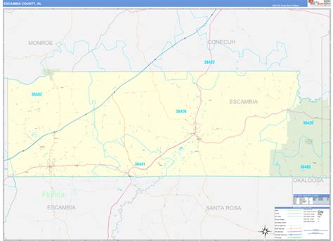 Escambia County, AL Zip Code Wall Map Basic Style by MarketMAPS - MapSales