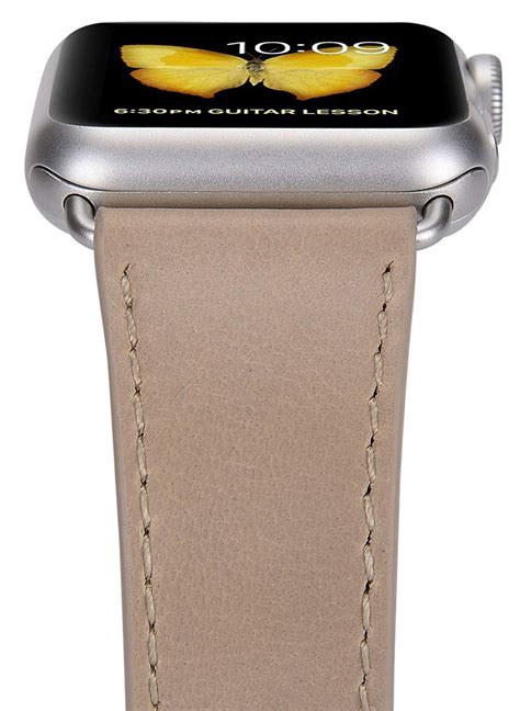 Apple Watch Band 38mm, Men Women Light Tan Genuine Leather Replacement Iwatch Strap with Silver ...