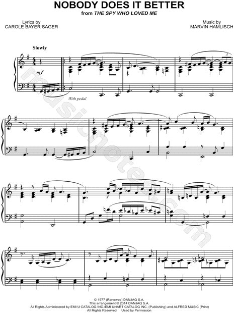 Carly Simon "Nobody Does It Better" Sheet Music (Piano Solo) in G Major - Download & Print - SKU ...