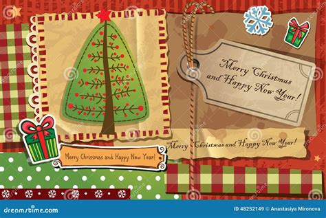 Scrapbook Christmas Greeting Card. Stock Vector - Illustration of ...