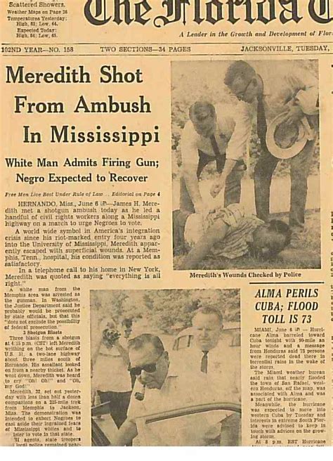 JAMES MEREDITH SHOT MARCH AGAINST FEAR JUNE 7 1966 HISTORIC NEWSPAPER | Historical newspaper ...