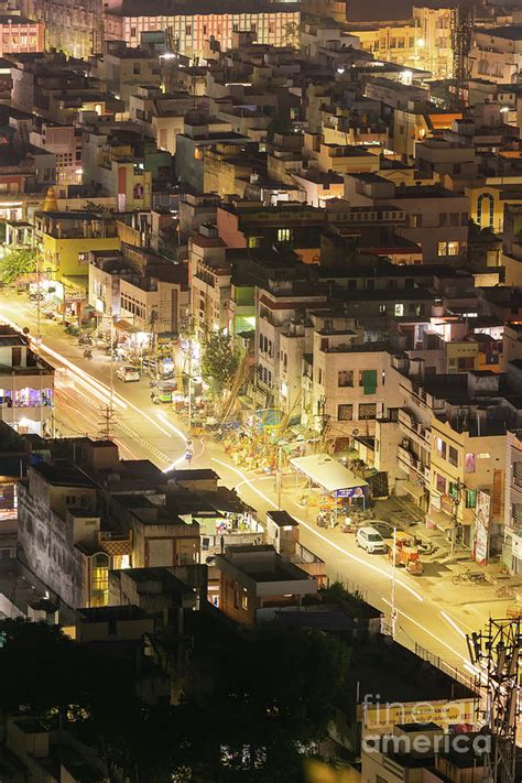 Aerial view of buildings in night time, at Vijayawada city , India Photograph by Sreedhar ...