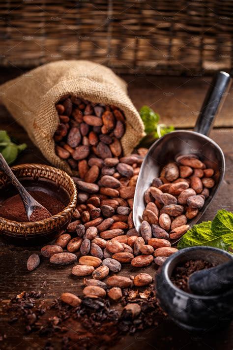 Still life of cocoa beans containing cacao, beans, and cocoa | Food Images ~ Creative Market