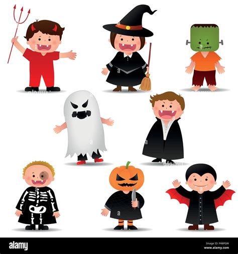 Cute Halloween Kids In Trick or Treat Costumes Cartoon, vector Illystration Stock Vector Image ...