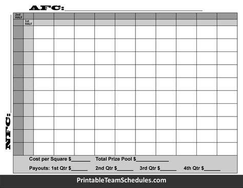 100 Super Bowl Squares Football Pool with halftime line. Print Here ...