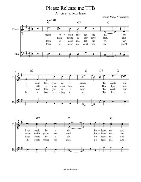 Please Release me TTB Sheet music for Tenor, Bass (Choral) | Musescore.com