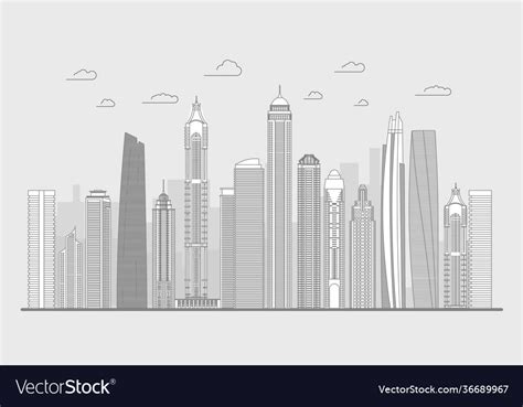 Cityscape line art building city Royalty Free Vector Image