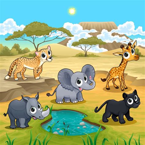 Set of Funny Wild Animals in the Nature Stock Vector - Illustration of desert, african: 55352570