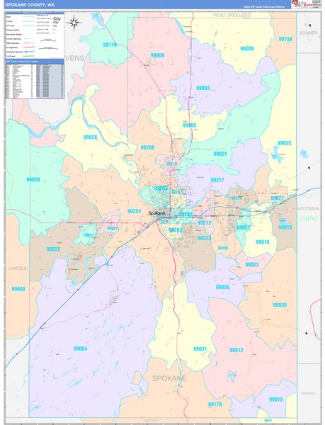 Spokane County, WA Wall Map Color Cast Style by MarketMAPS - MapSales