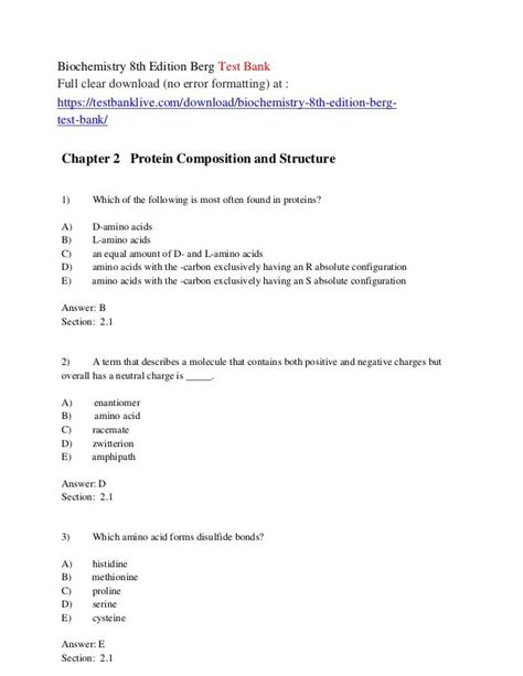 Biochemistry 8th edition berg test bank