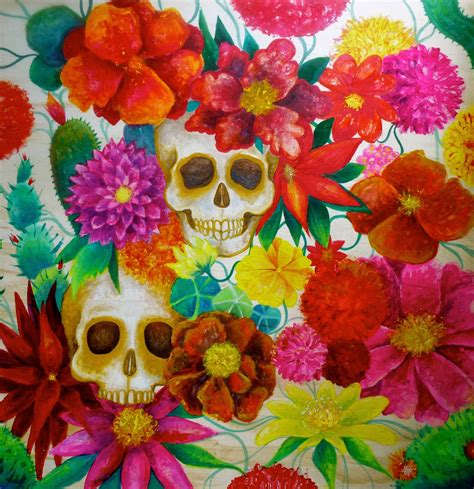 artist illustrator of all thing magical and creative : Mexican flower & skulls acrylic painting ...